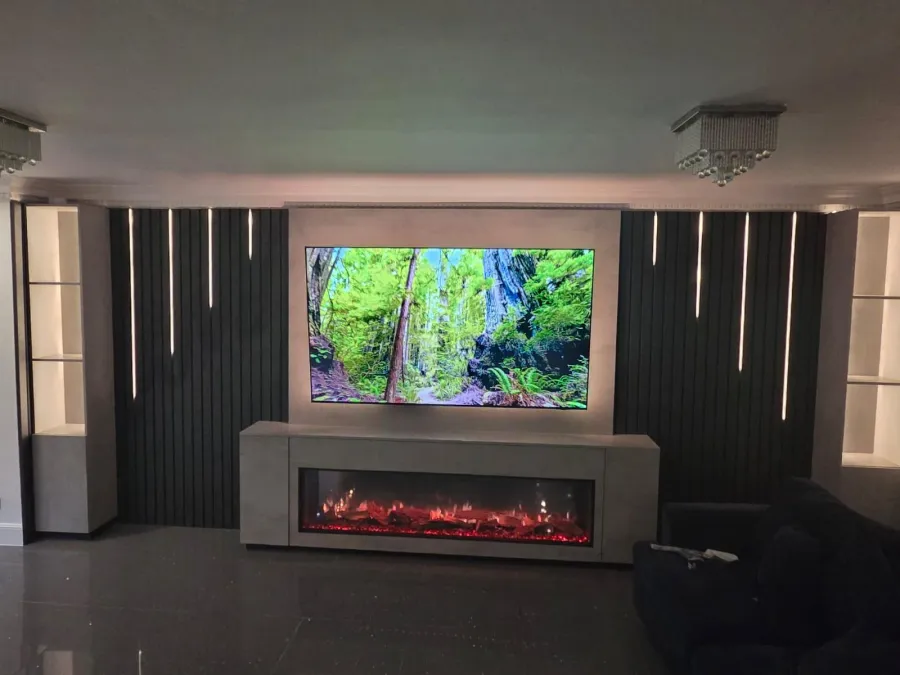 The Bruce Media Wall With Fireplace
